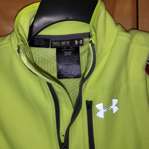 Under Armour Heat Gear Zip Up Fleece Vest Youth Boys MEDIUM Neon Yellow NWT B4 - Picture 3 of 6
